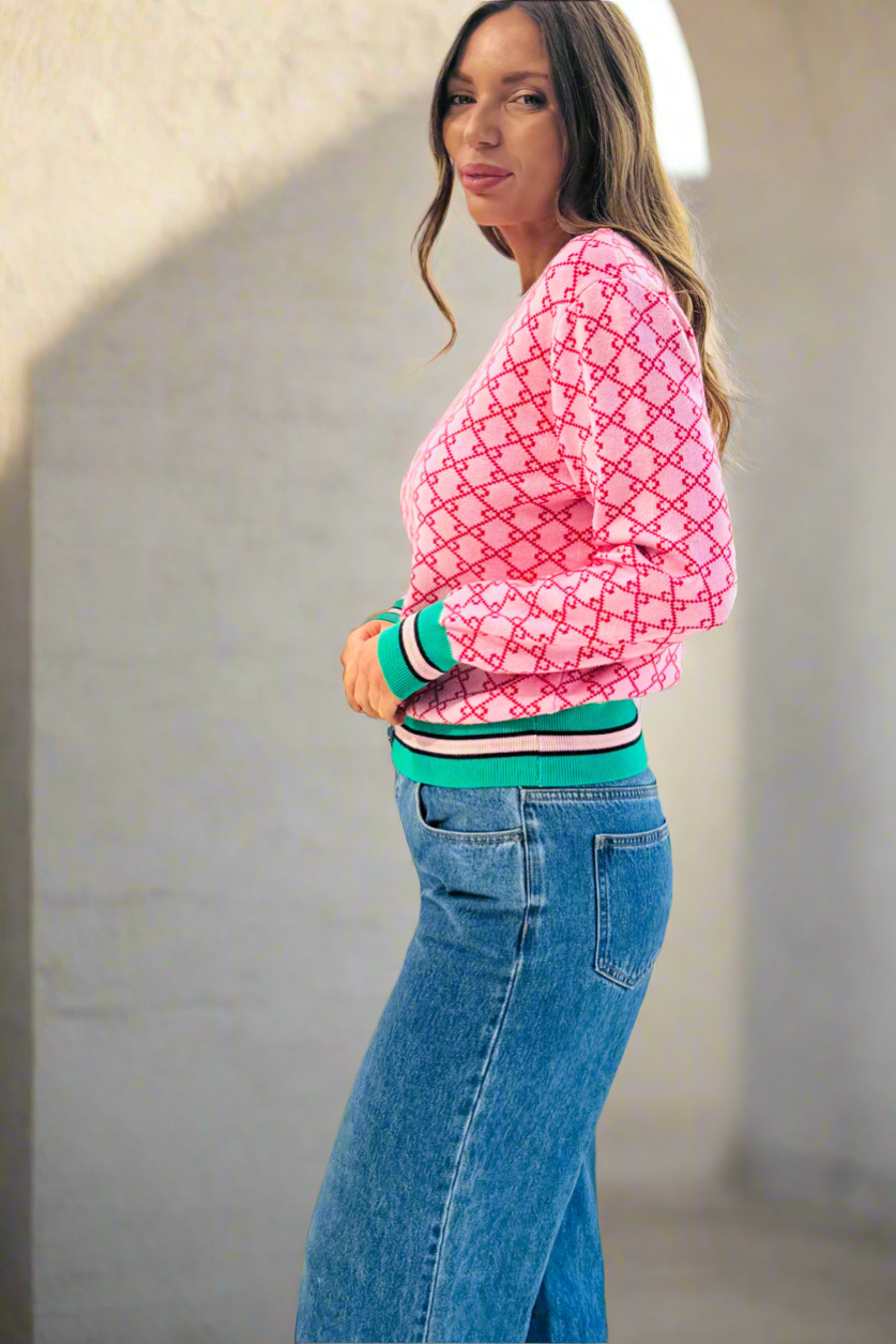 Gina Pink Print Knit Top