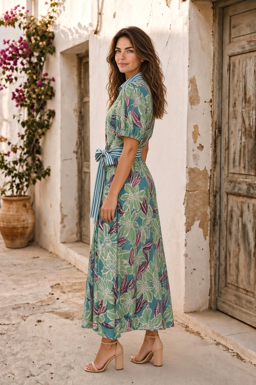 Khloe Multi Print Dress in Green