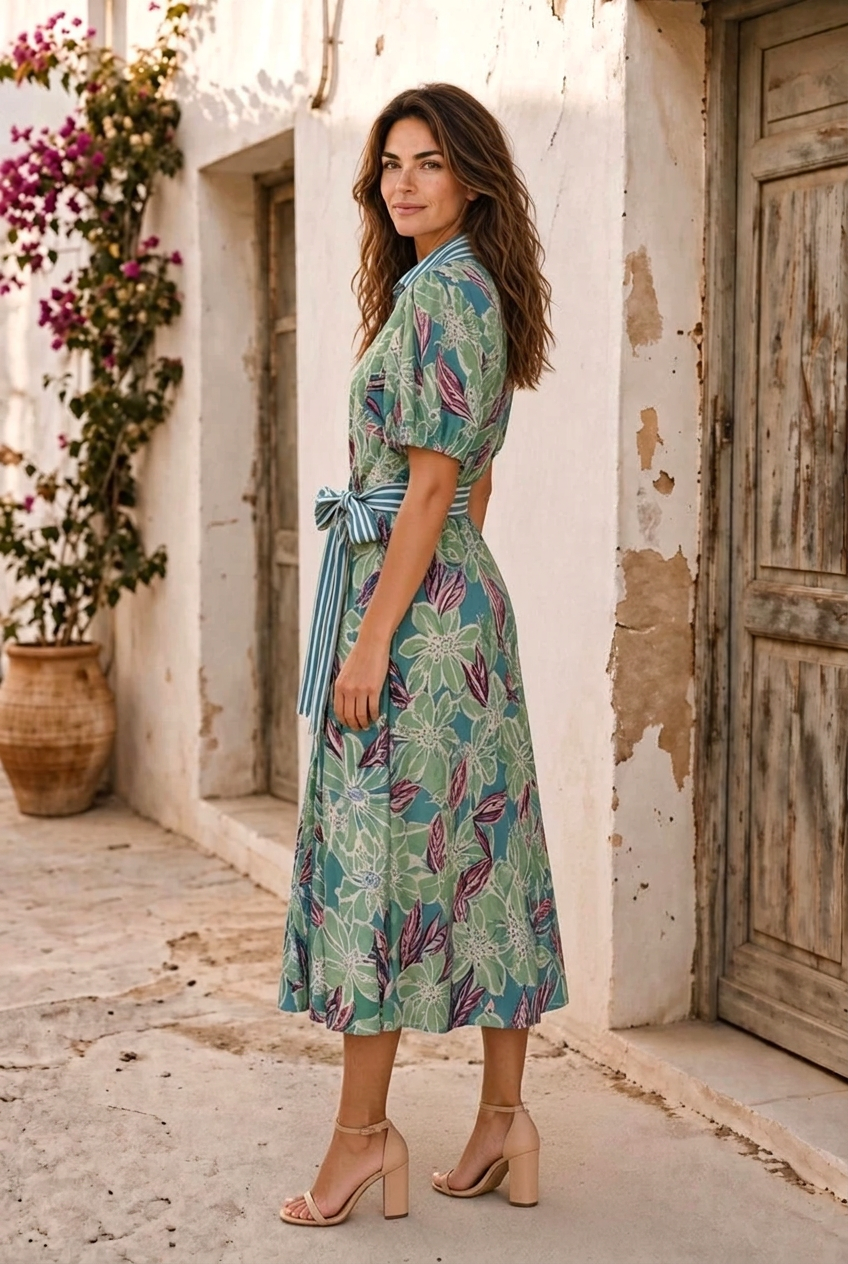 Khloe Multi Print Dress in Green