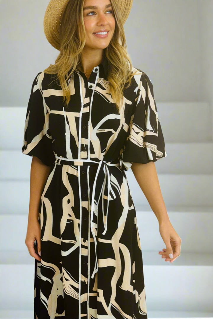 Leah Shirt Dress in New Black Print