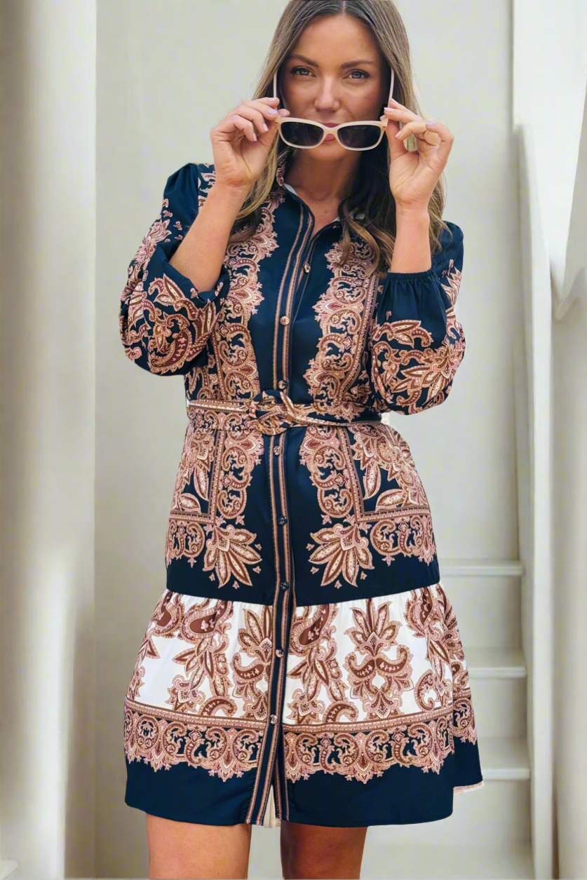 Lucia Embroidered Shirt Dress in Navy