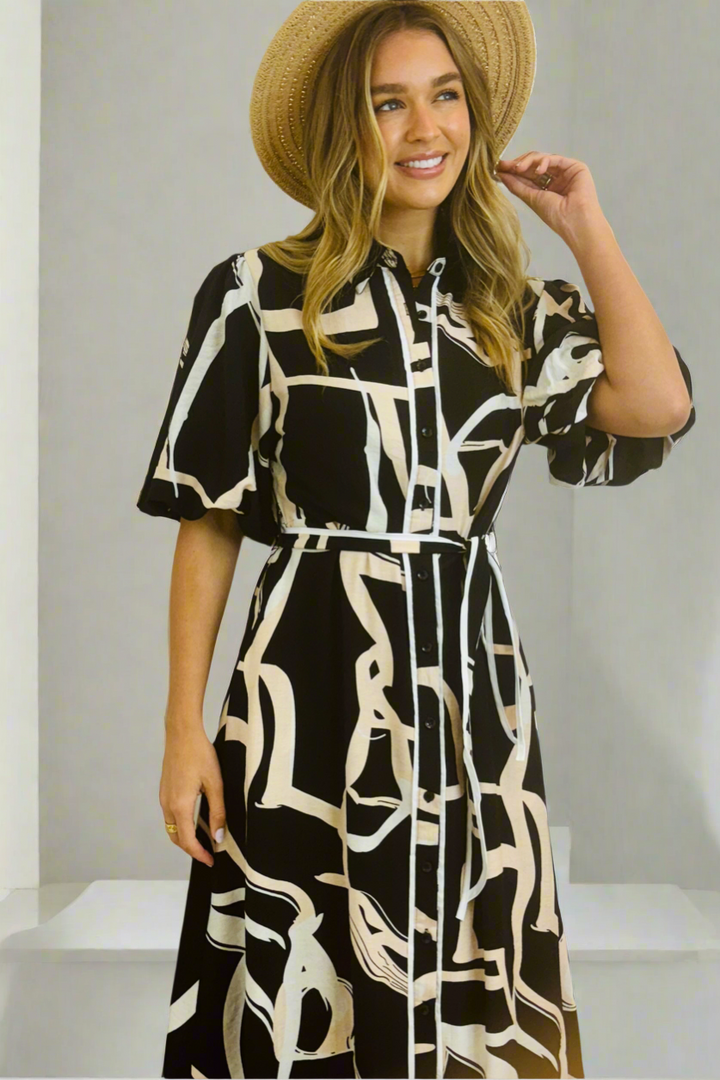 Leah Shirt Dress in New Black Print