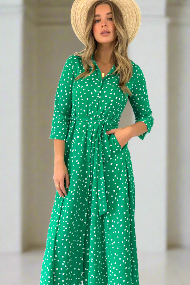 Willow Green And White Shirt Midi Dress