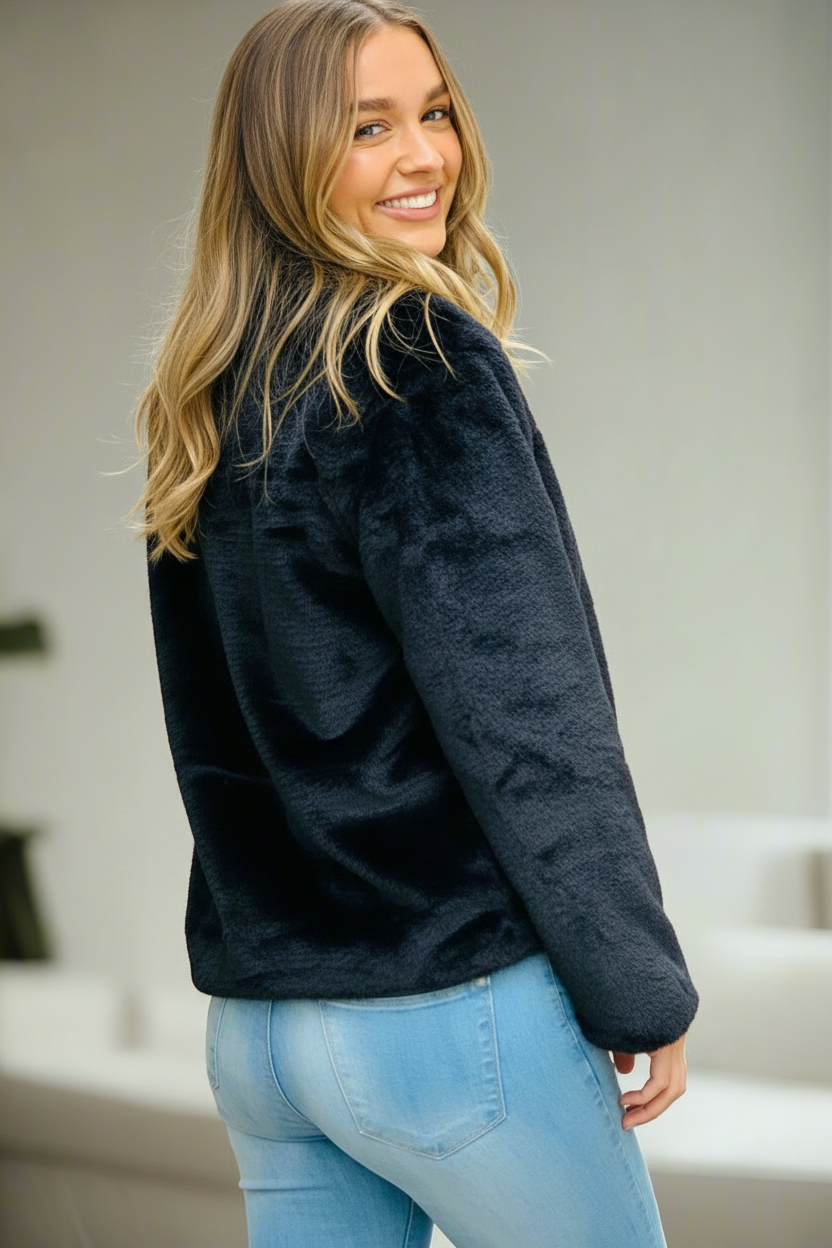 Kayla Faux Fur Jacket in Black