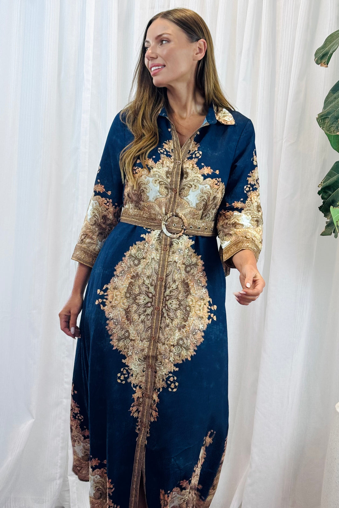 Marni Embroidered Print Dress in Navy