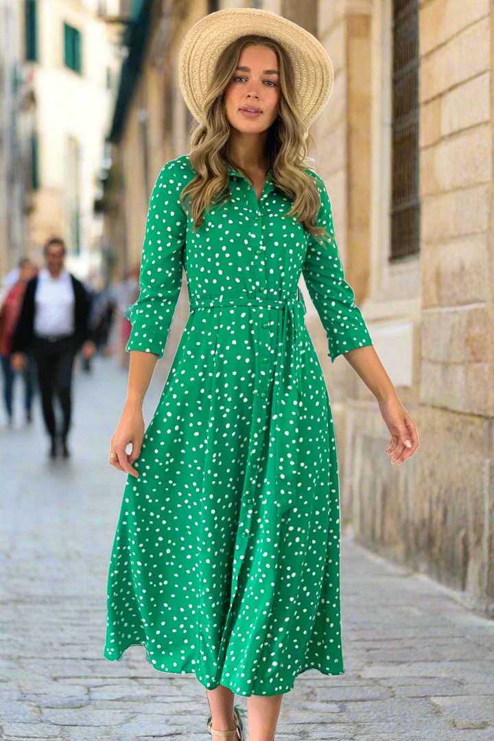 Willow Green And White Shirt Midi Dress