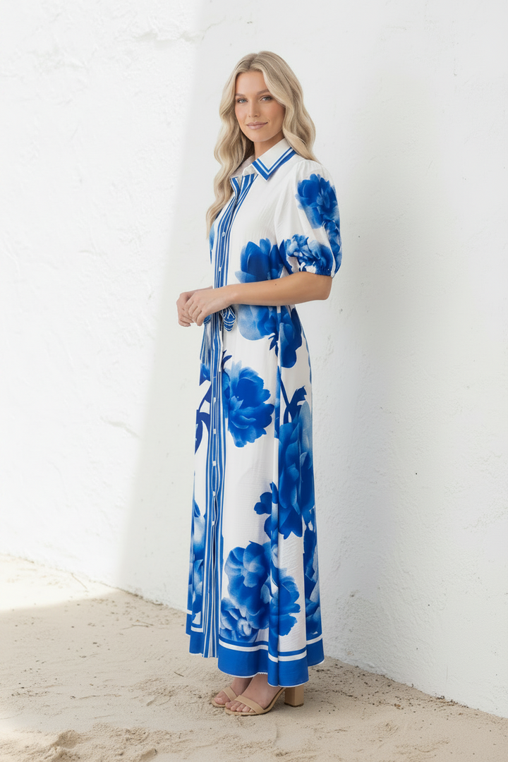 Natalia Dress In Blue Floral Print
