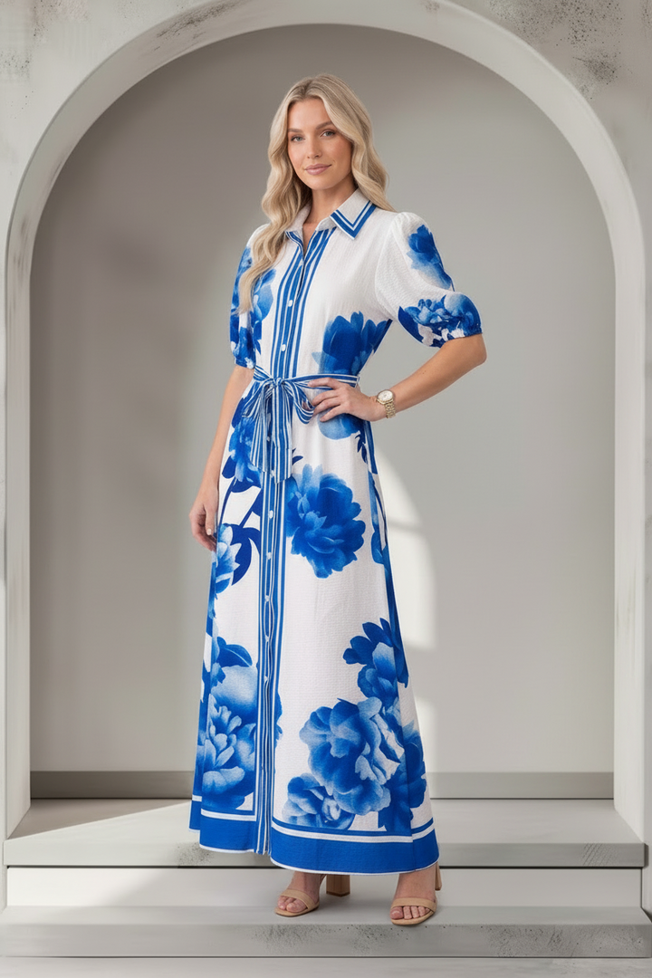 Natalia Dress In Blue Floral Print