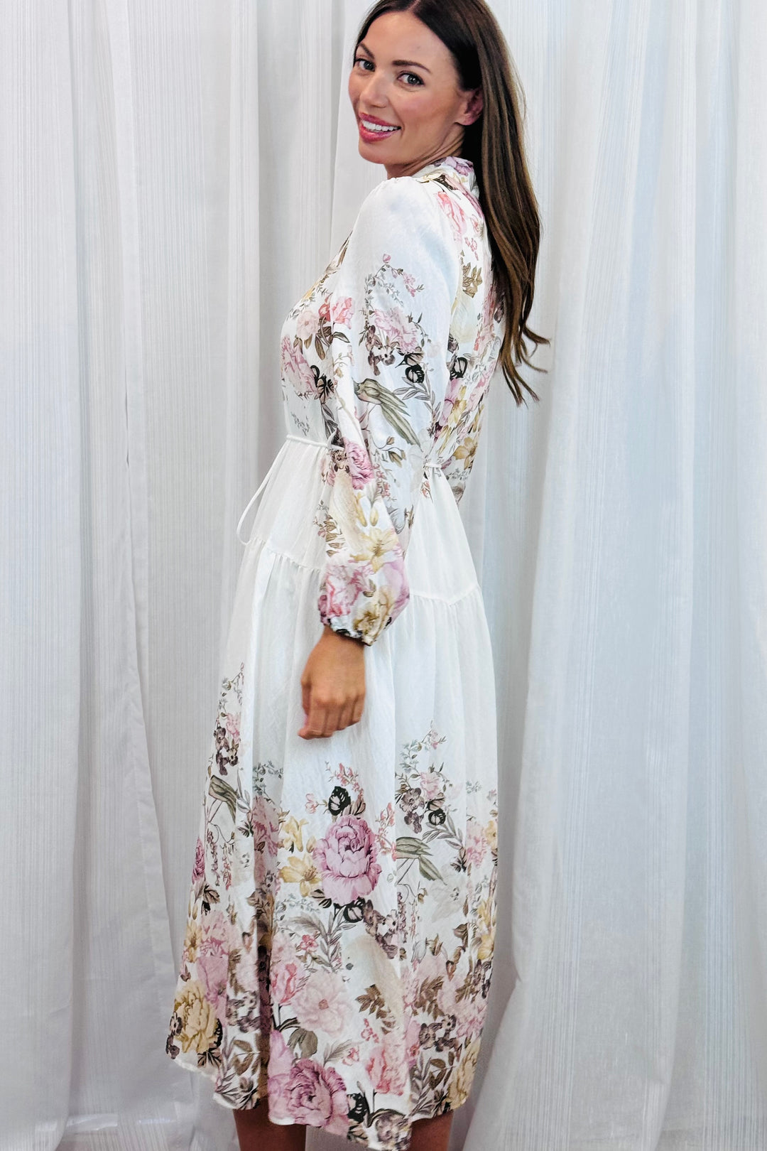 Juliet Off White Floral Multi Print Dress