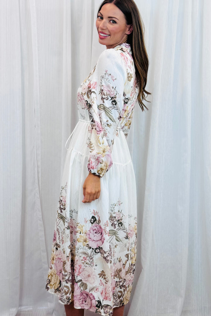 Juliet Off White Floral Multi Print Dress