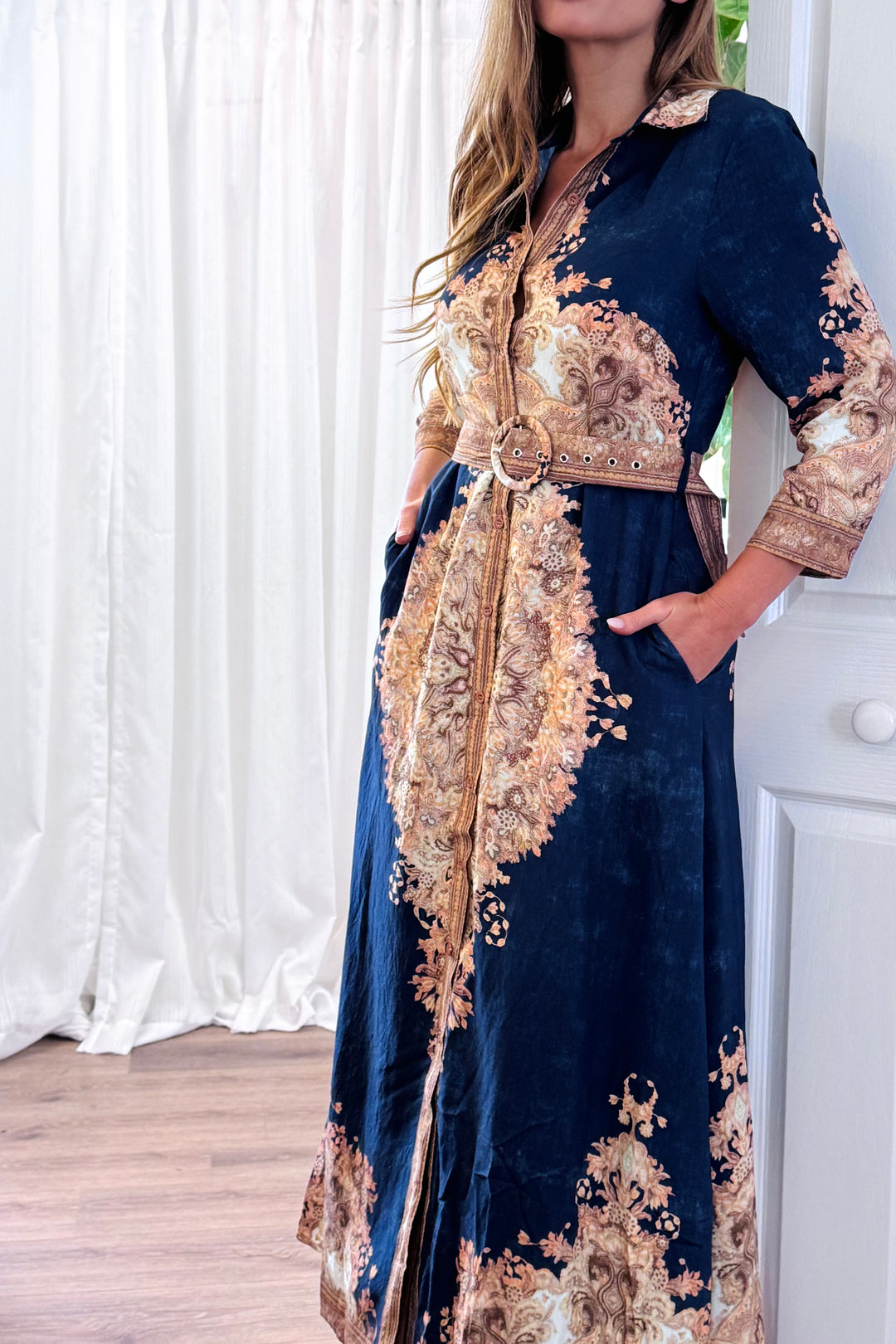 Marni Embroidered Print Dress in Navy