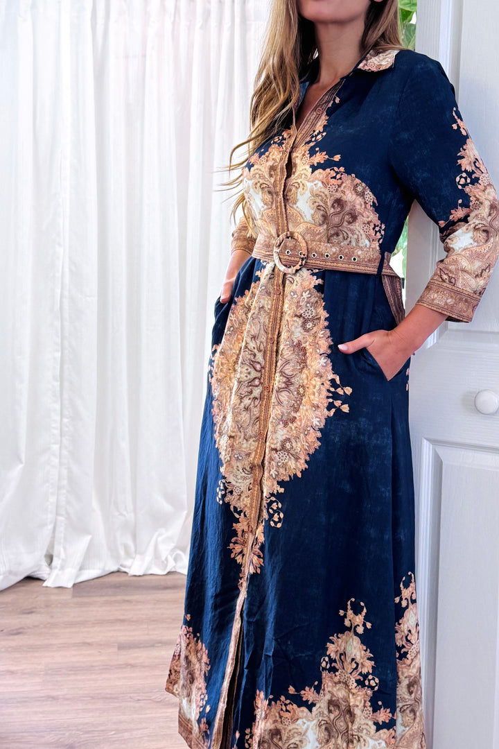 Marni Embroidered Print Dress in Navy