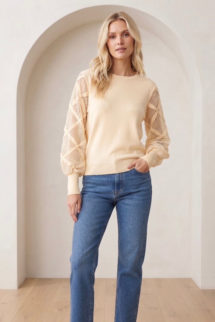 Milani Lace Sleeve Top in Cream