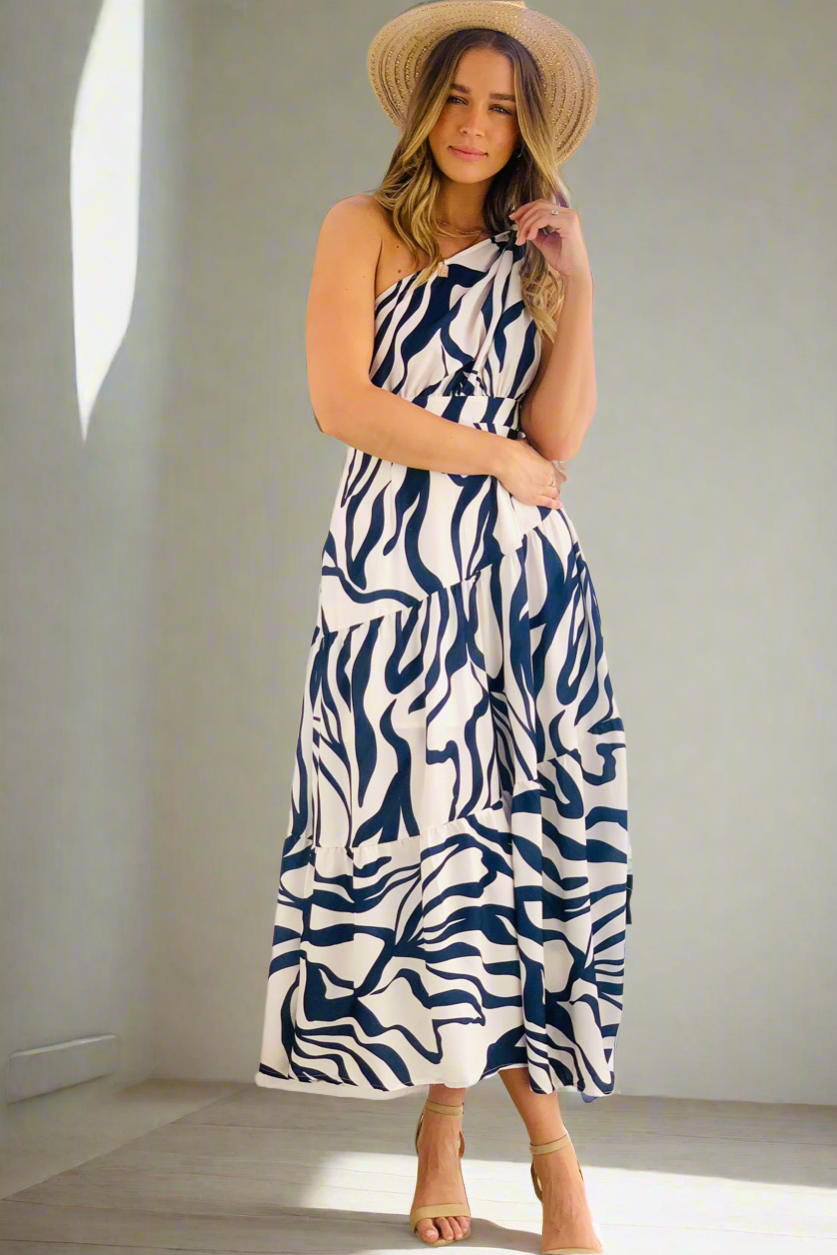 Sephora Midi Dress in Navy and and Winter  white  Tiger Print