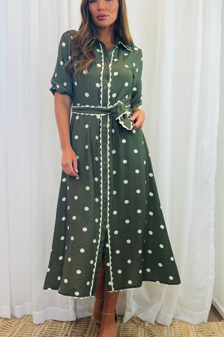 Shyla Polka Dot Dress in Khaki