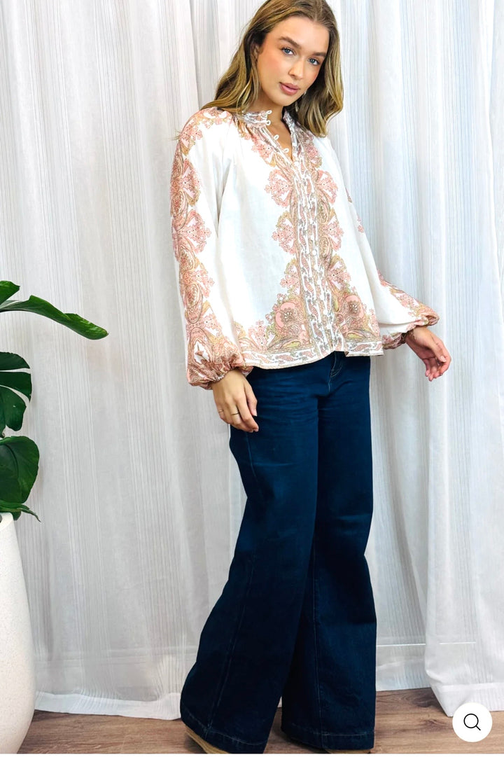Penelope Embroidered Print Shirt