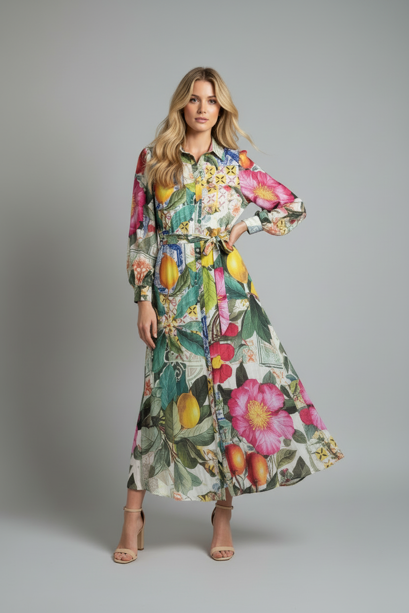 Lulu Lemon And Floral Midi Shirt Dress