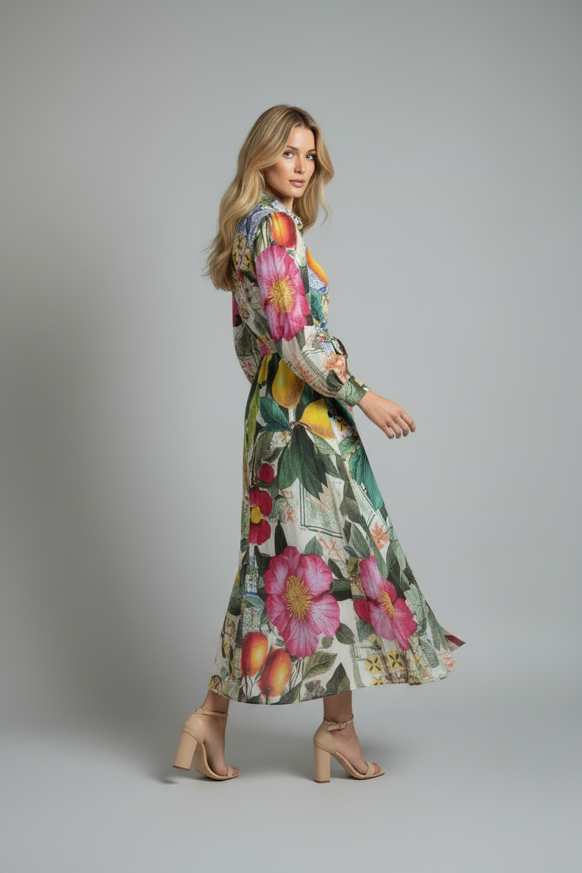 Lulu Lemon And Floral Midi Shirt Dress