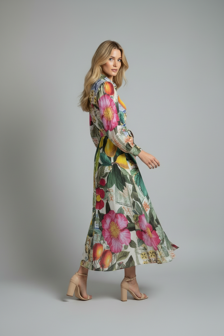 Lulu Lemon And Floral Midi Shirt Dress