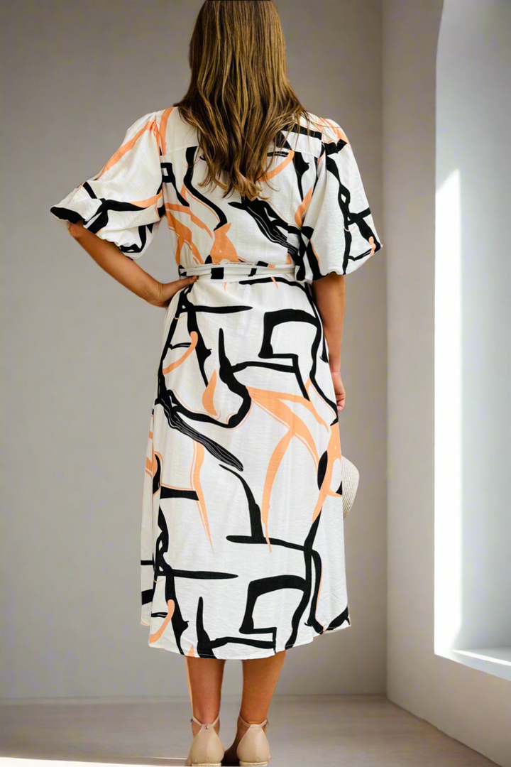 Leah Multi Print Shirt Dress in Off White