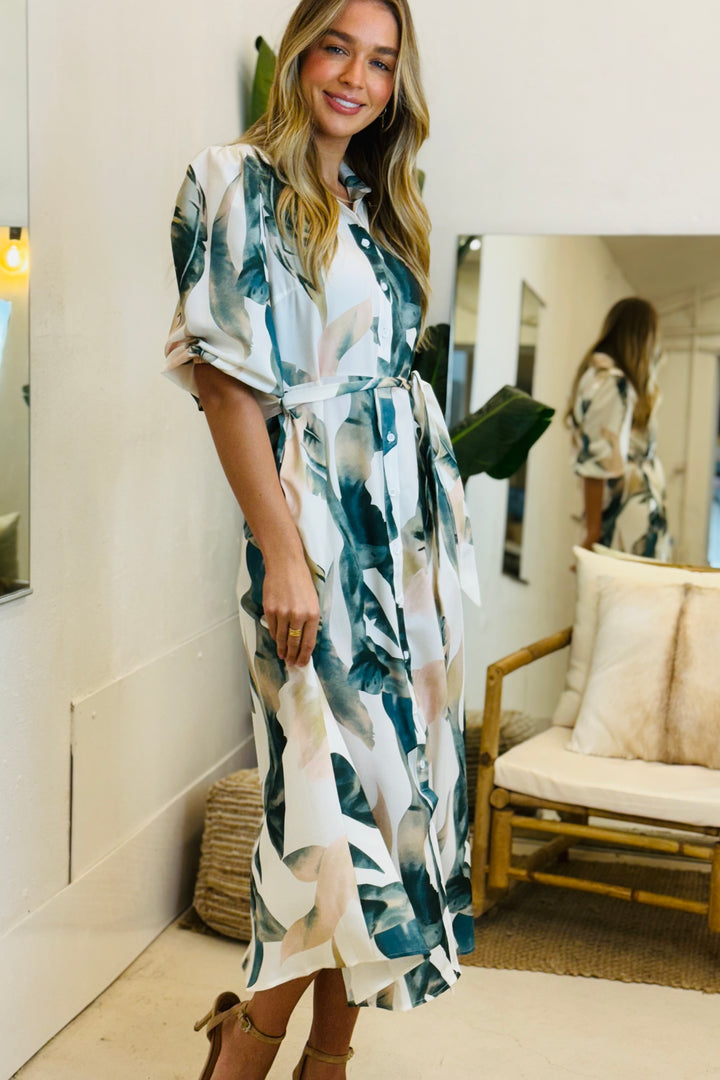 Marlow Midi Shirt Dress  in White Jungle Print