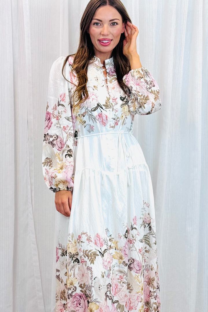 Juliet Off White Floral Multi Print Dress