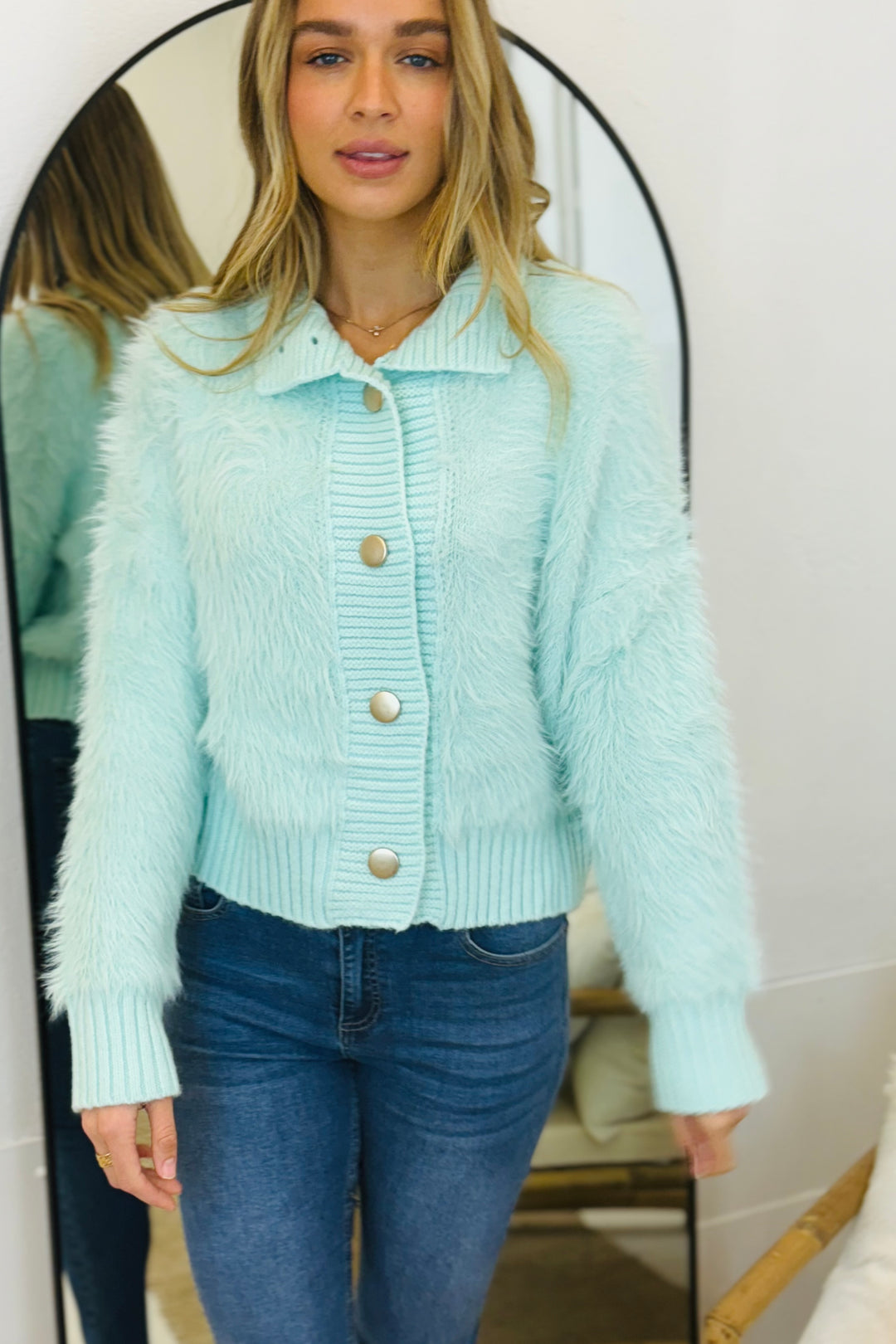 Erica Fluffy Cardi in Mint