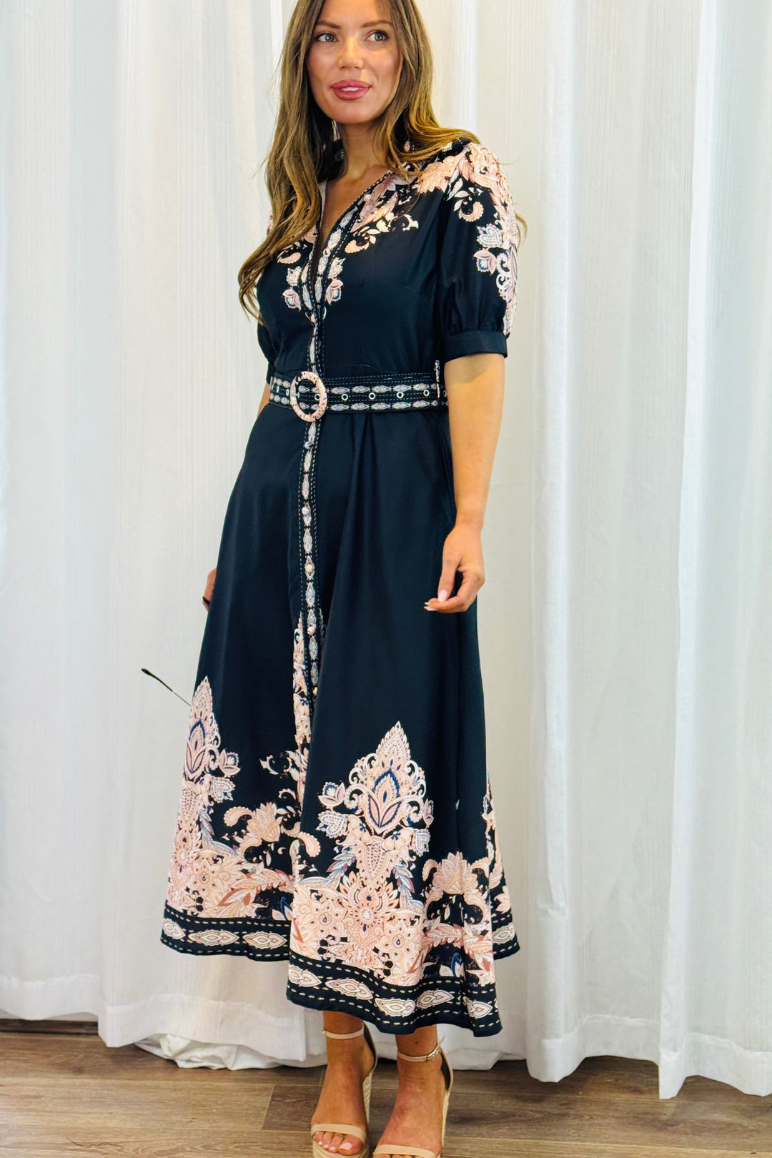 Georgia Black Maxi Dress With Embroidered Print