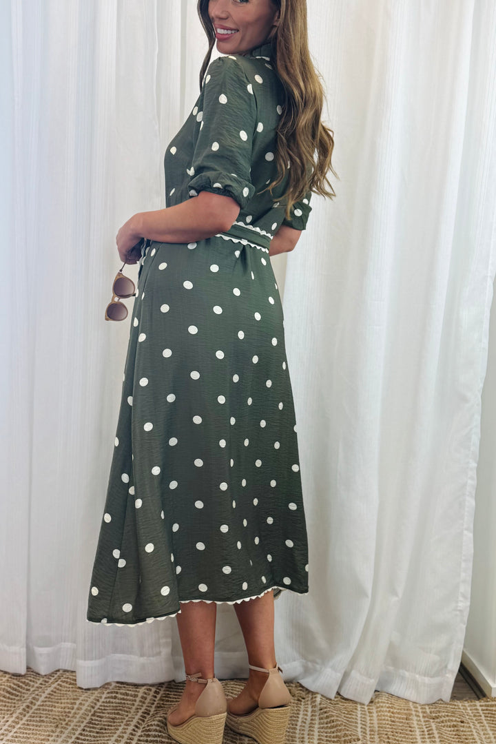 Shyla Polka Dot Dress in Khaki