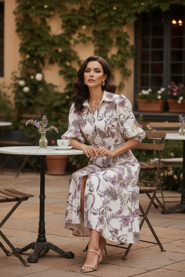 Leah Paisley Print Dress in Off White
