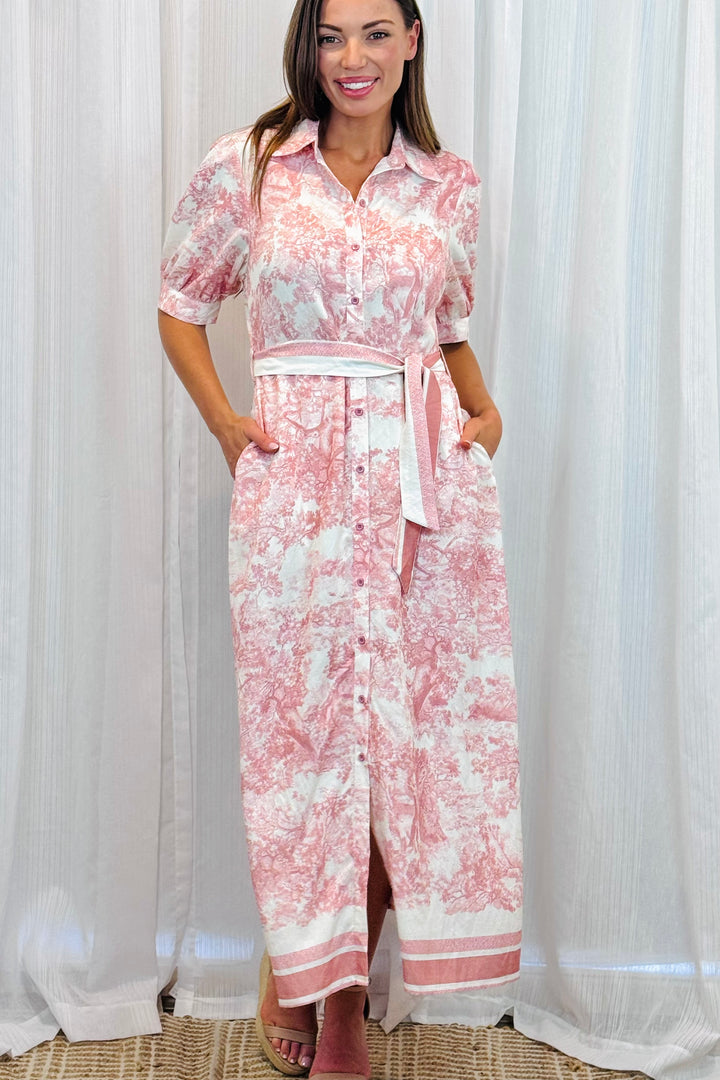 April Short Sleeve Dress in Blush Print