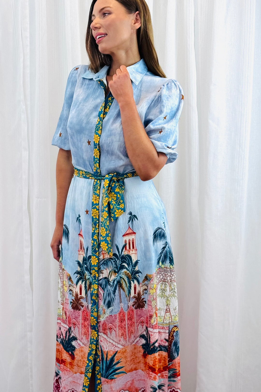 Jemma Shirt Dress in Blue Multi Print