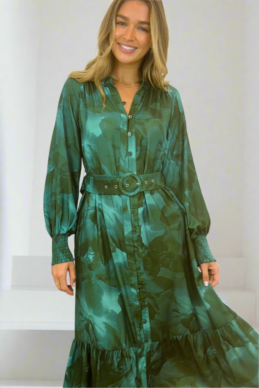 Bonnie Midi Dress in Green Print