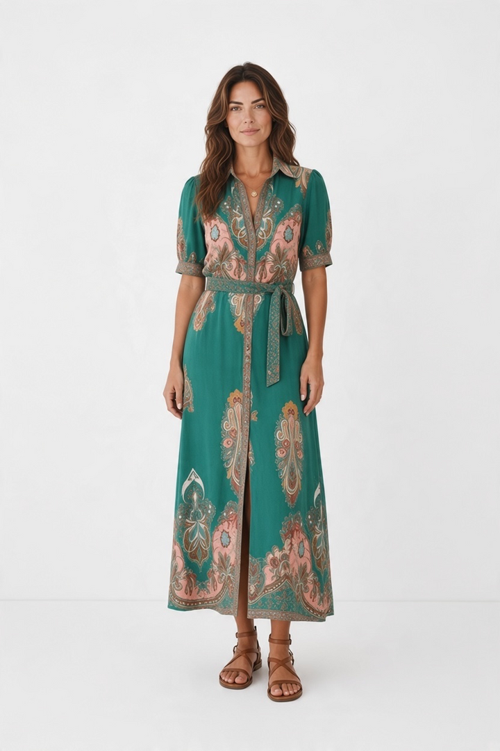Gidget Short Sleeve Dress With Embroidered Print