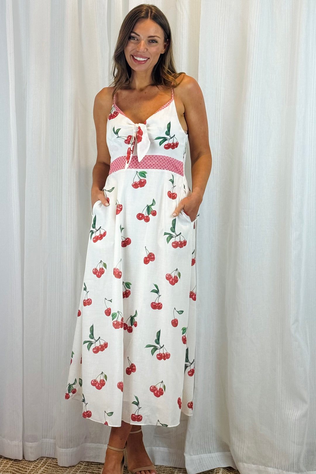 Arlie Cherry Print Dress in White