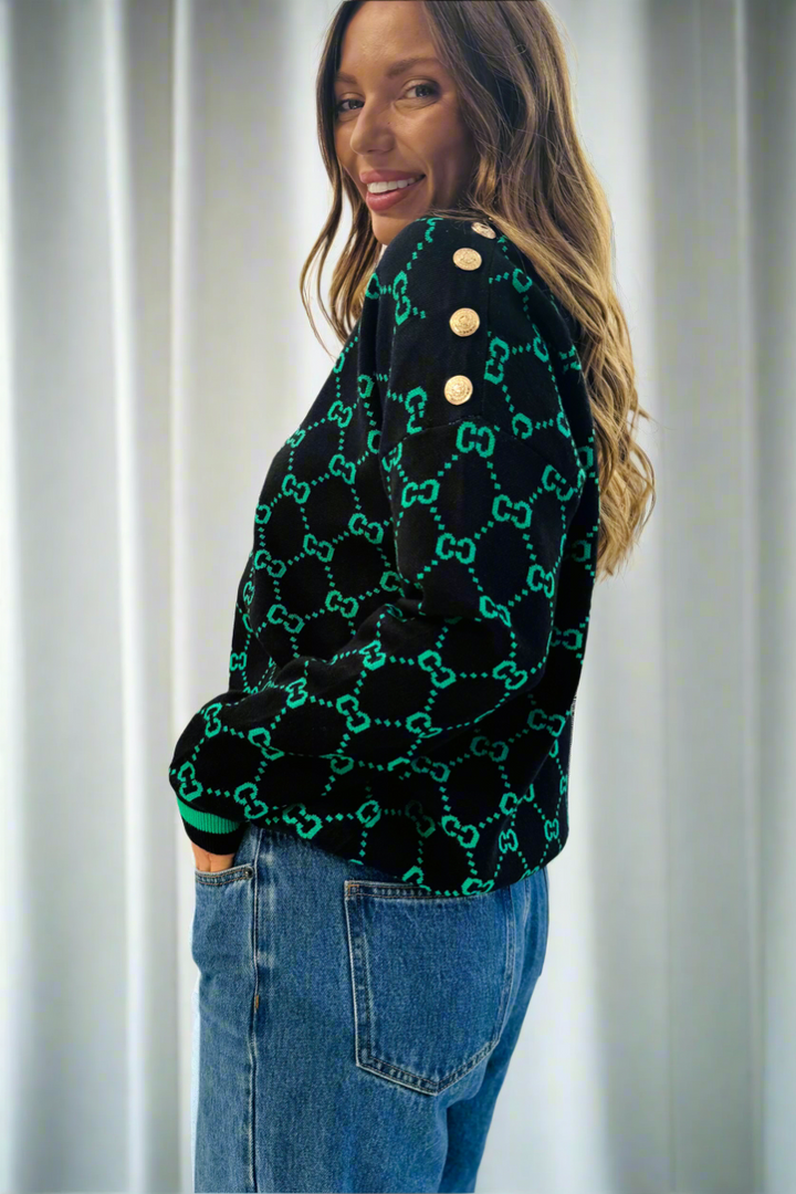 Harvie Knit Jumper in Green And Black