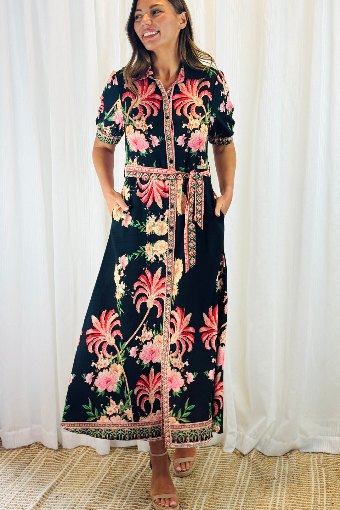 Maddison Shirt Dress in Black Multi Print