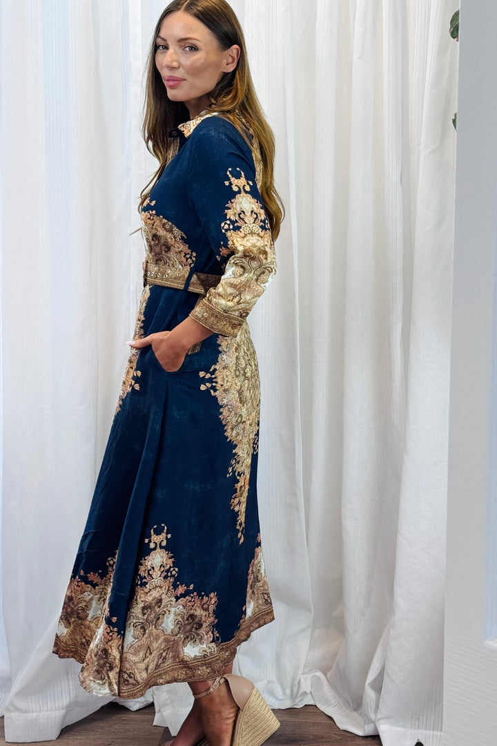 Marni Embroidered Print Dress in Navy