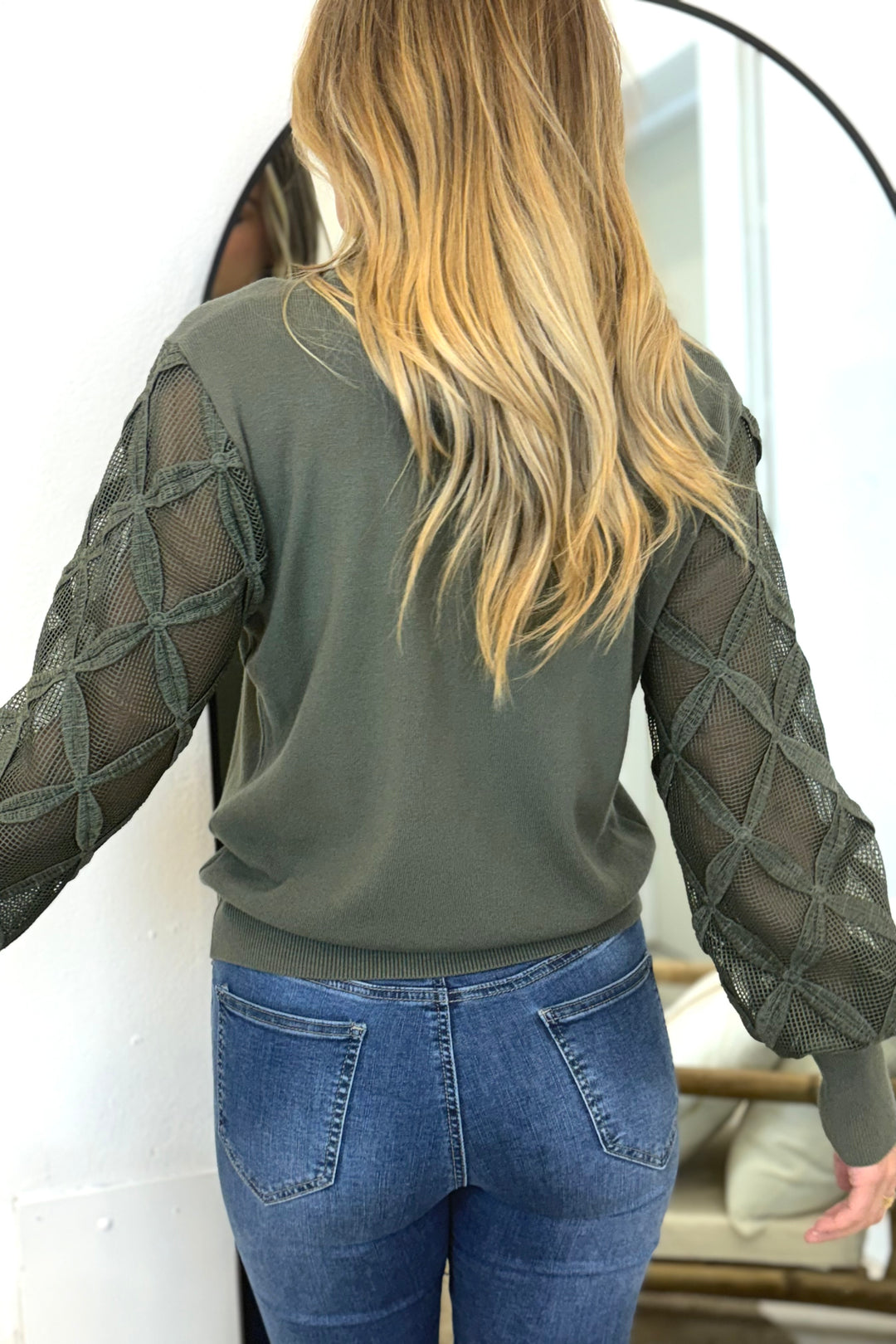 Milani Lace Sleeve Detail Top in Khaki
