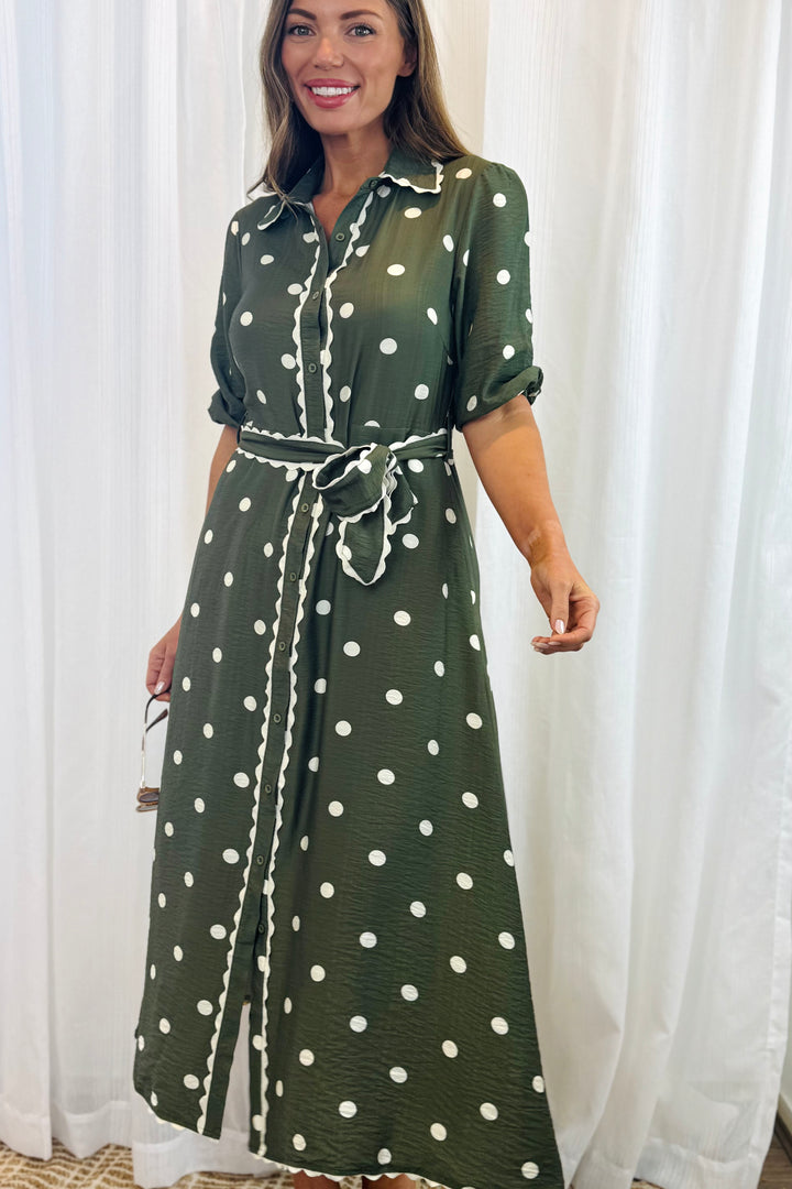 Shyla Polka Dot Dress in Khaki