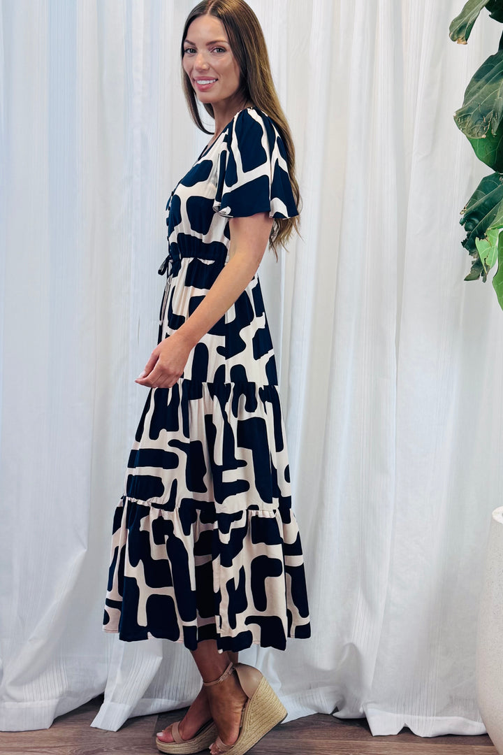 Santorini In Nude and Navy Print