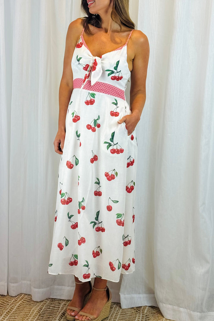 Arlie Cherry Print Dress in White