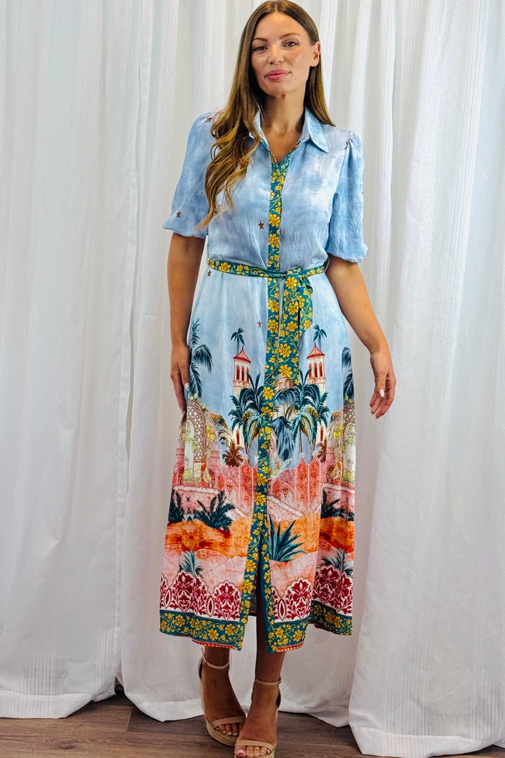 Jemma Shirt Dress in Blue Multi Print