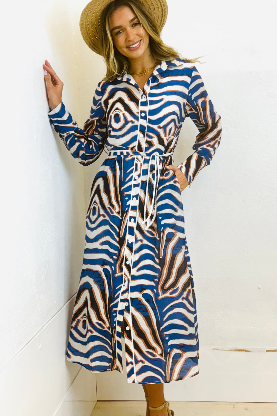 Allumbra Tiger Shirt Dress in Blue Print