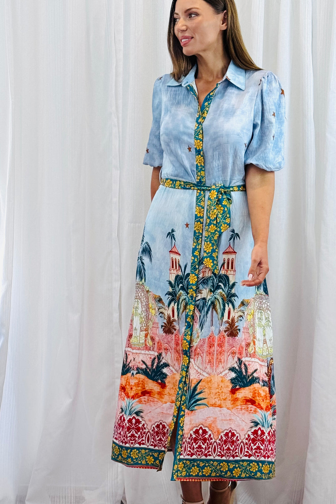 Jemma Shirt Dress in Blue Multi Print