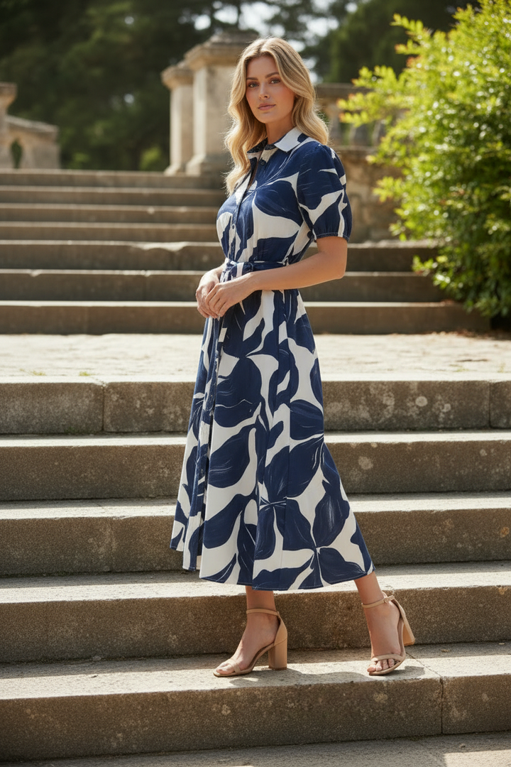 Evelyn Navy And Off White Print