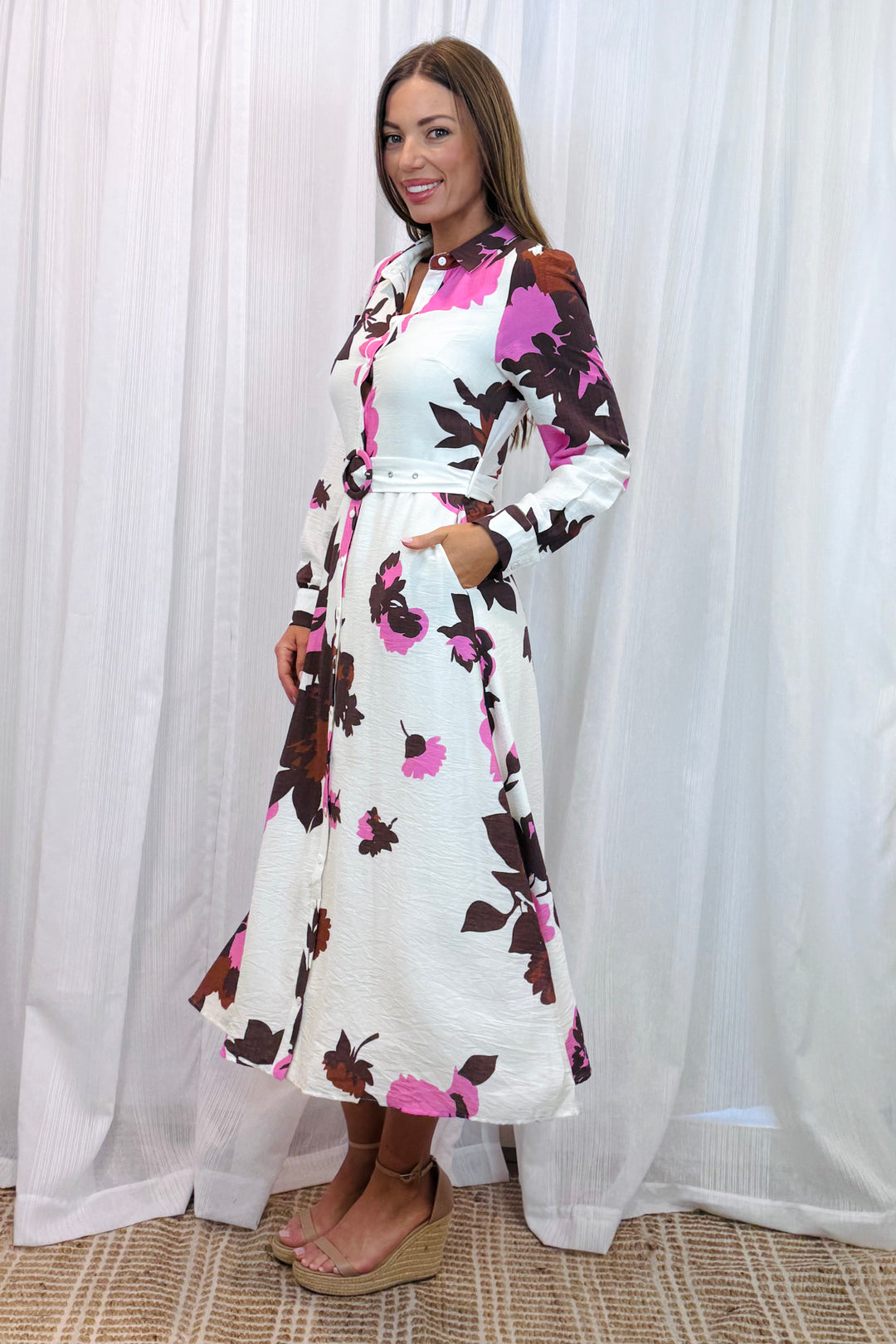 Cardia Multi Colour Print Dress in Off White