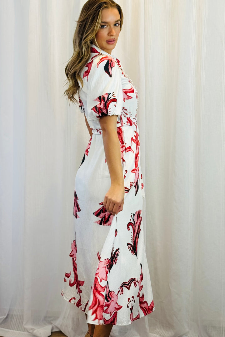 Morgan Floral Shirt Dress in Red and Pink