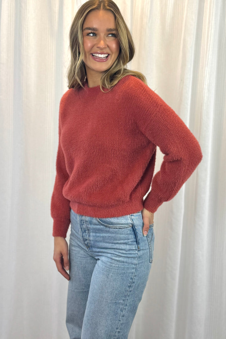 Jasmine Fluffy Knit in Burgundy