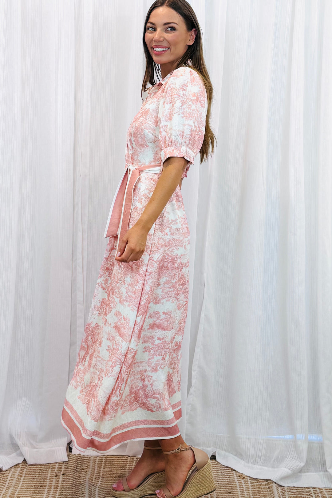 April Short Sleeve Dress in Blush Print